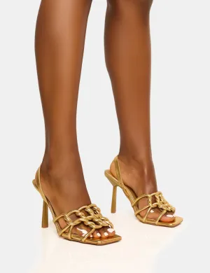 Rayne Gold Knotted Upper Slingback Square Toe Heels