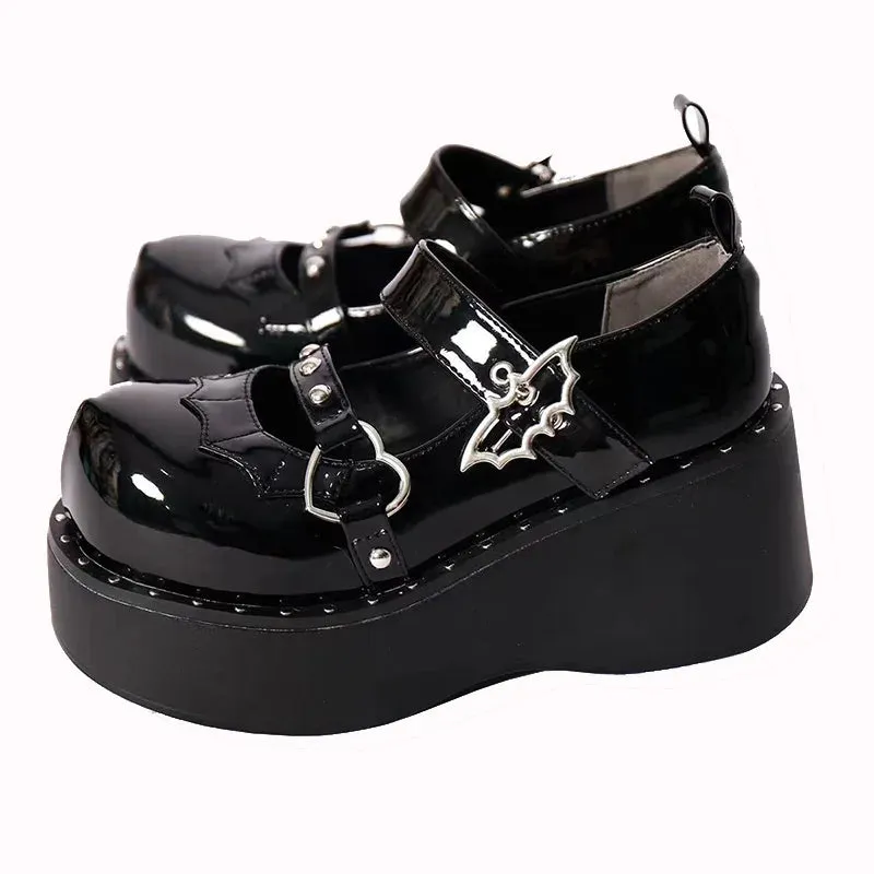 Sohiwoo Y2K Buckle Chunky Platform Mary Janes Women Patent Leather Rivet Wedge Jk Shoes Woman Thick Bottom Punk Gothic Shoes Pumps