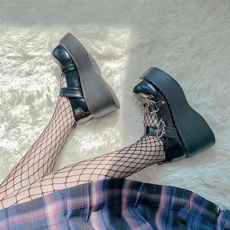 Sohiwoo Y2K Buckle Chunky Platform Mary Janes Women Patent Leather Rivet Wedge Jk Shoes Woman Thick Bottom Punk Gothic Shoes Pumps