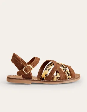 Strappy Sandals-Brown/Animal Combo