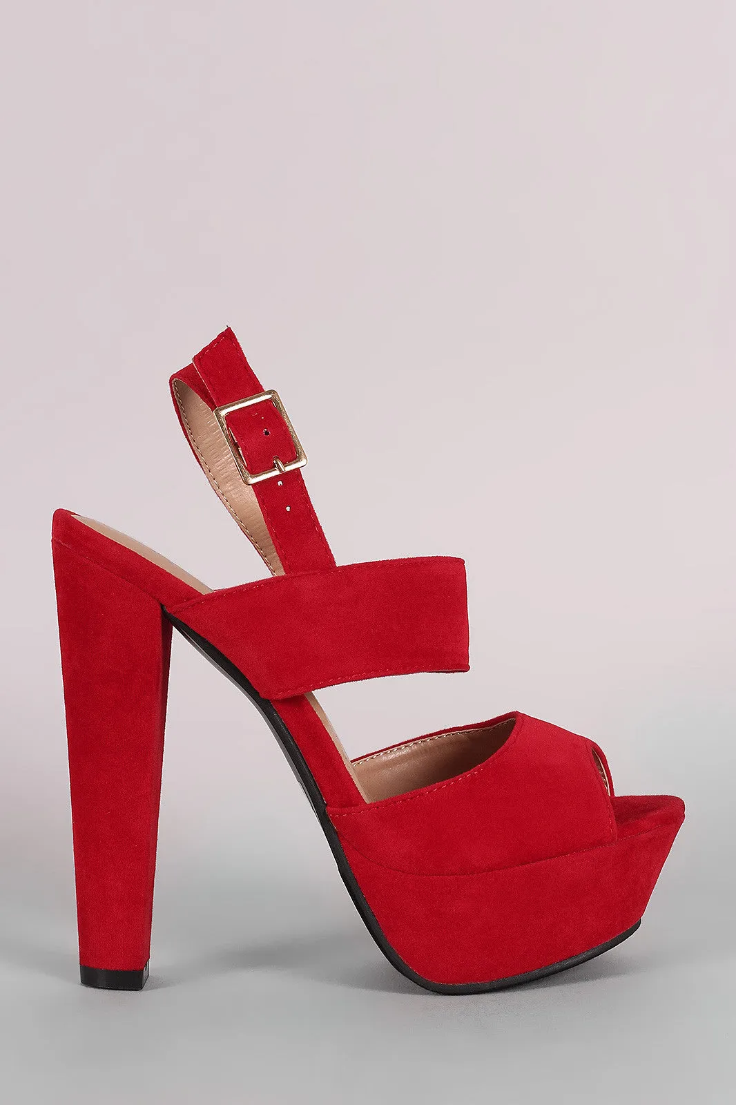 Suede Peep Toe Chunky Platform Heel