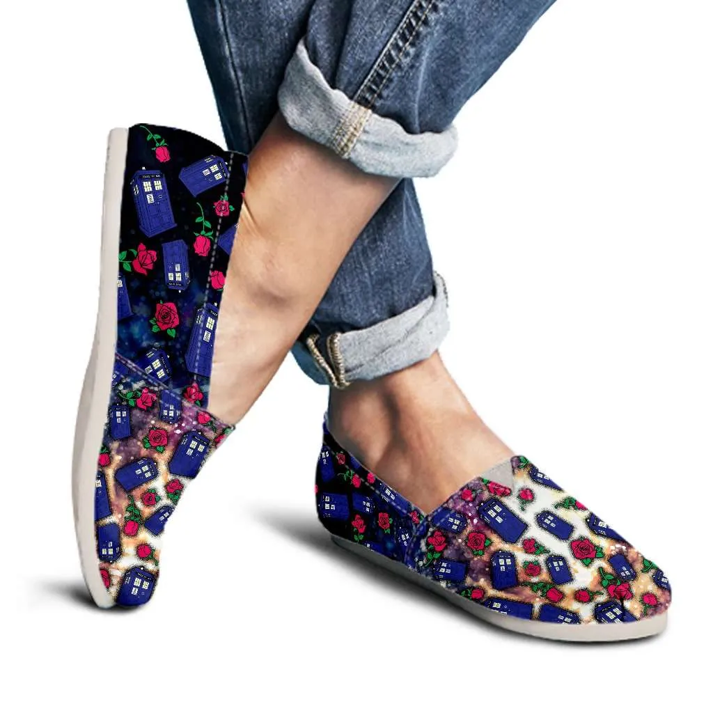 TARDIS and Rose Casual Canvas Slip on Shoes Women's Flats