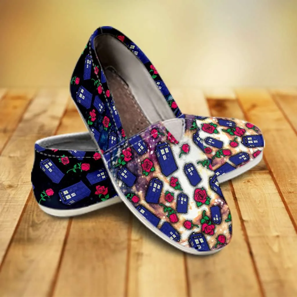 TARDIS and Rose Casual Canvas Slip on Shoes Women's Flats