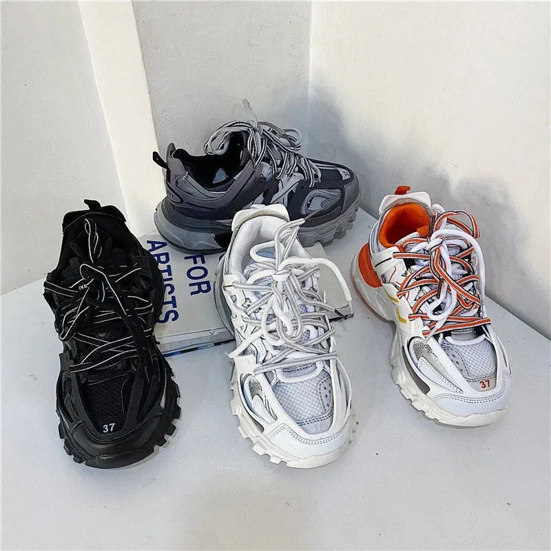 Trendy Chunky Sneakers for Men and Women - Gray, Black, Orange-white, and White Casual Shoes for Girls and Boys.