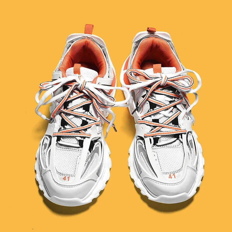 Trendy Chunky Sneakers for Men and Women - Gray, Black, Orange-white, and White Casual Shoes for Girls and Boys.