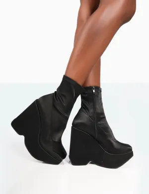 Versus Wide Fit Black Satin Platform Sole Ankle Boots