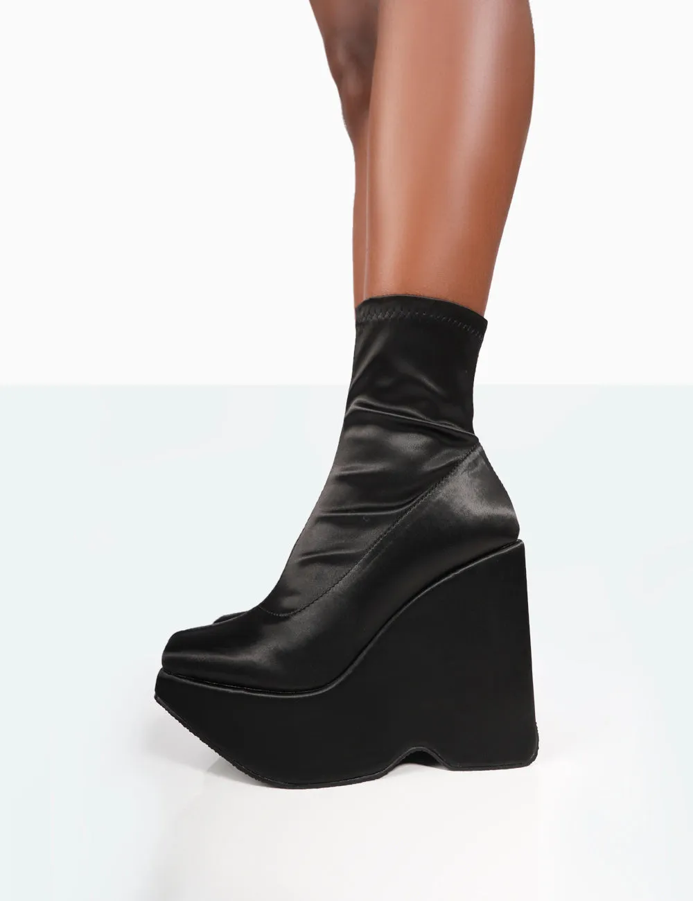 Versus Wide Fit Black Satin Platform Sole Ankle Boots