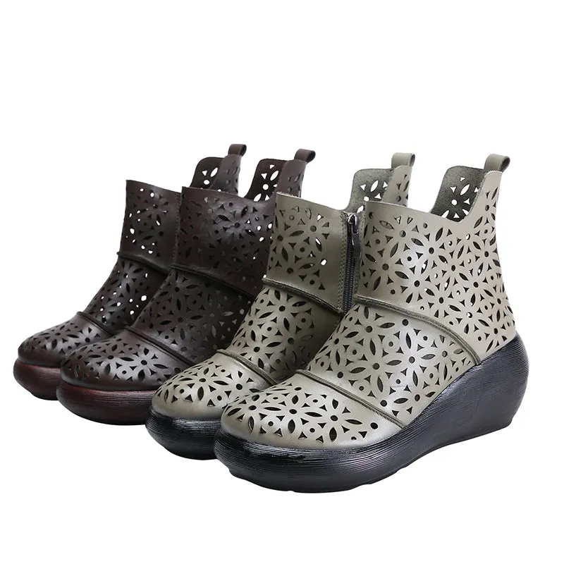 Wedge Heel Round Head Summer Leather Boots