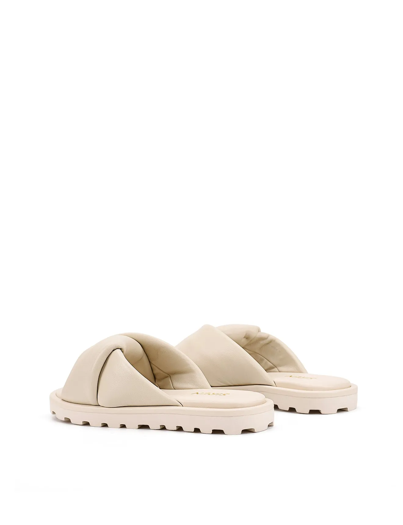 Westy Puffy Slides - Beige Leather