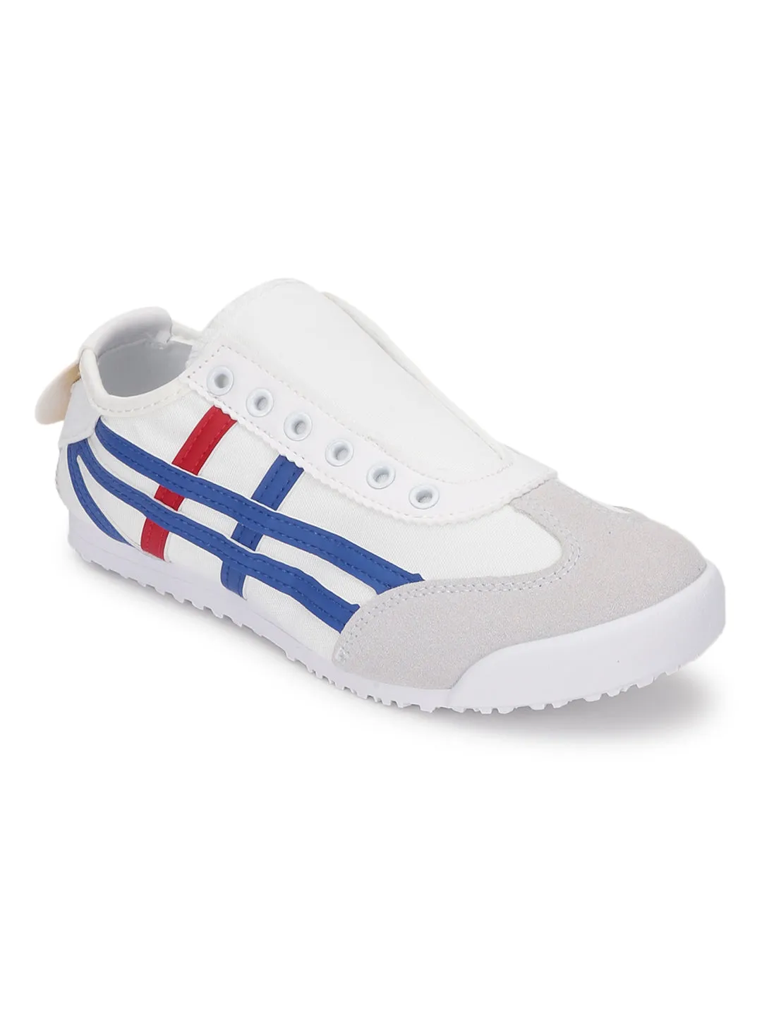 White Blue Canvas Stylish Slip-On Sneakers (TC-RS3801-WHTBLU)