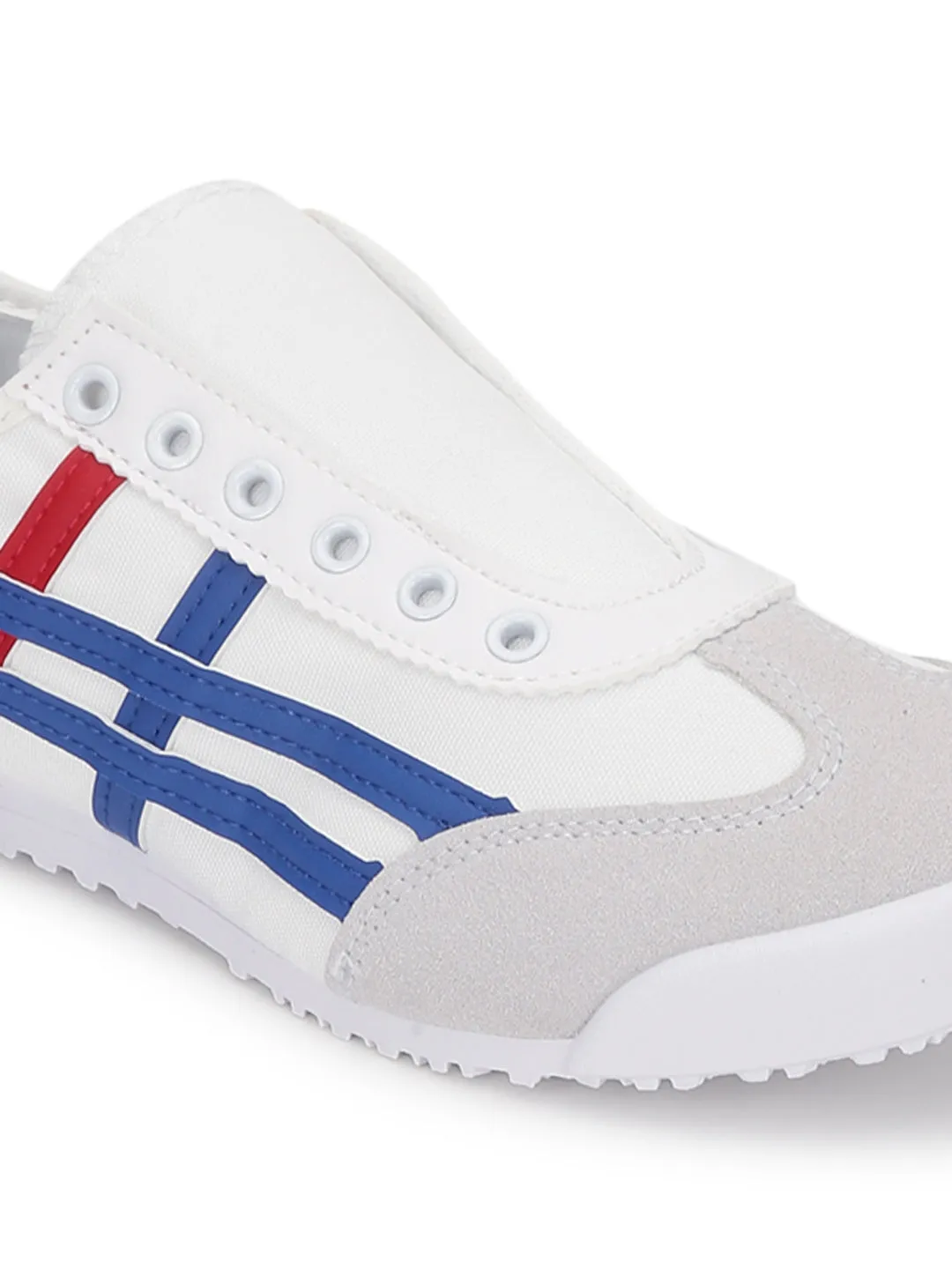 White Blue Canvas Stylish Slip-On Sneakers (TC-RS3801-WHTBLU)