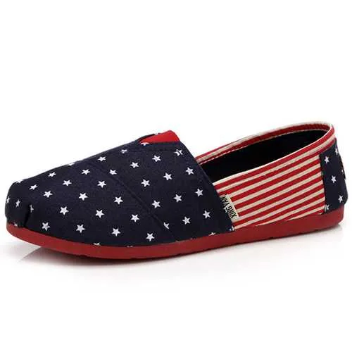 Women Canvas Flat Casual Low Top Comfortable Slip On Round Toe Flat Loafers Shoes