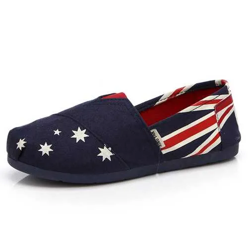 Women Canvas Flat Casual Low Top Comfortable Slip On Round Toe Flat Loafers Shoes