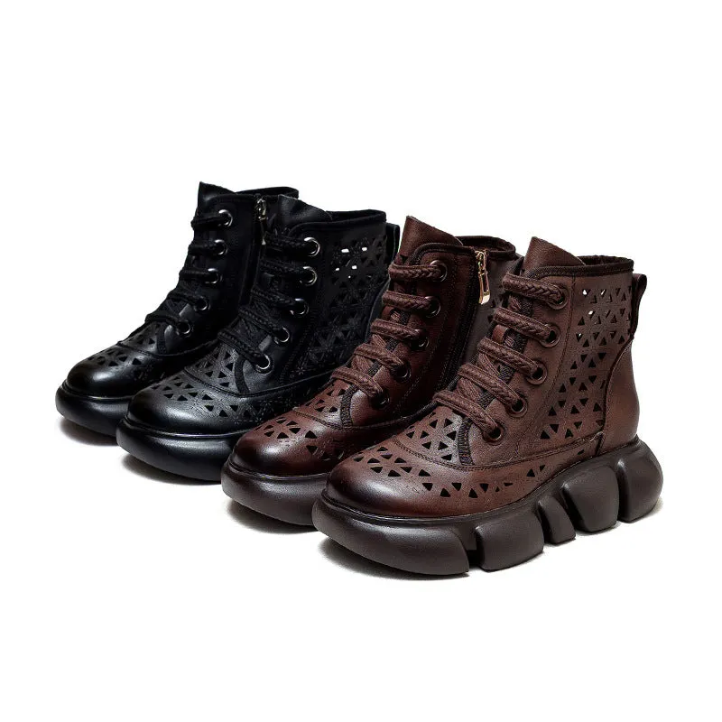 Women Hollow Leather Retro Casual Boots