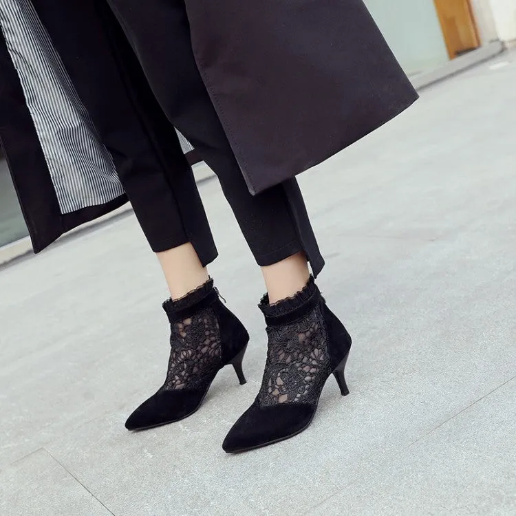 Women's Booties Pointed Toe Lace Mesh Ankle Boots