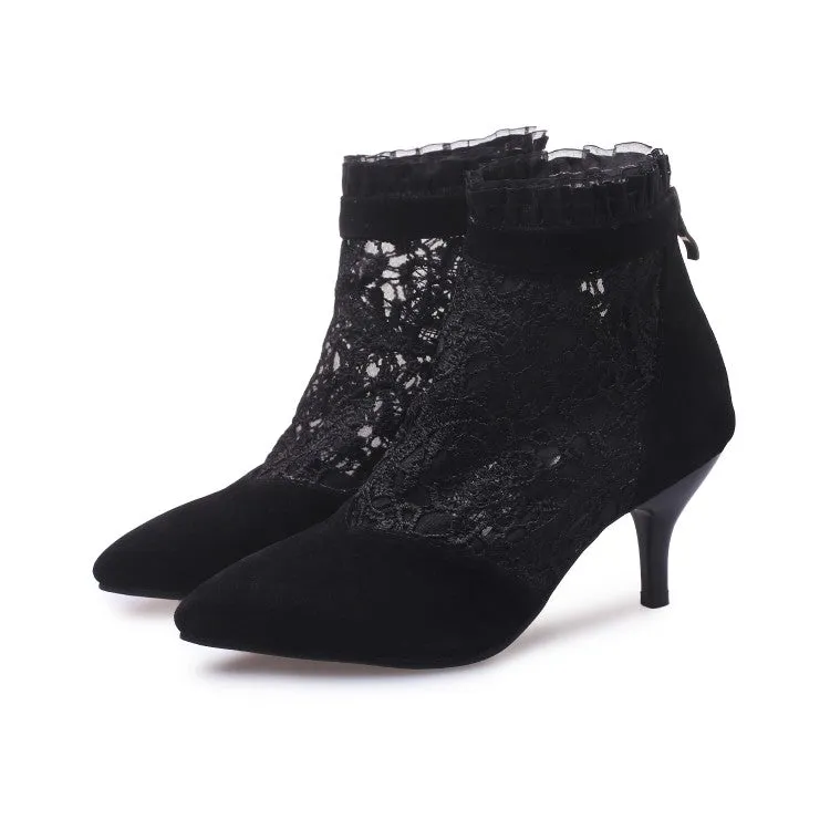 Women's Booties Pointed Toe Lace Mesh Ankle Boots