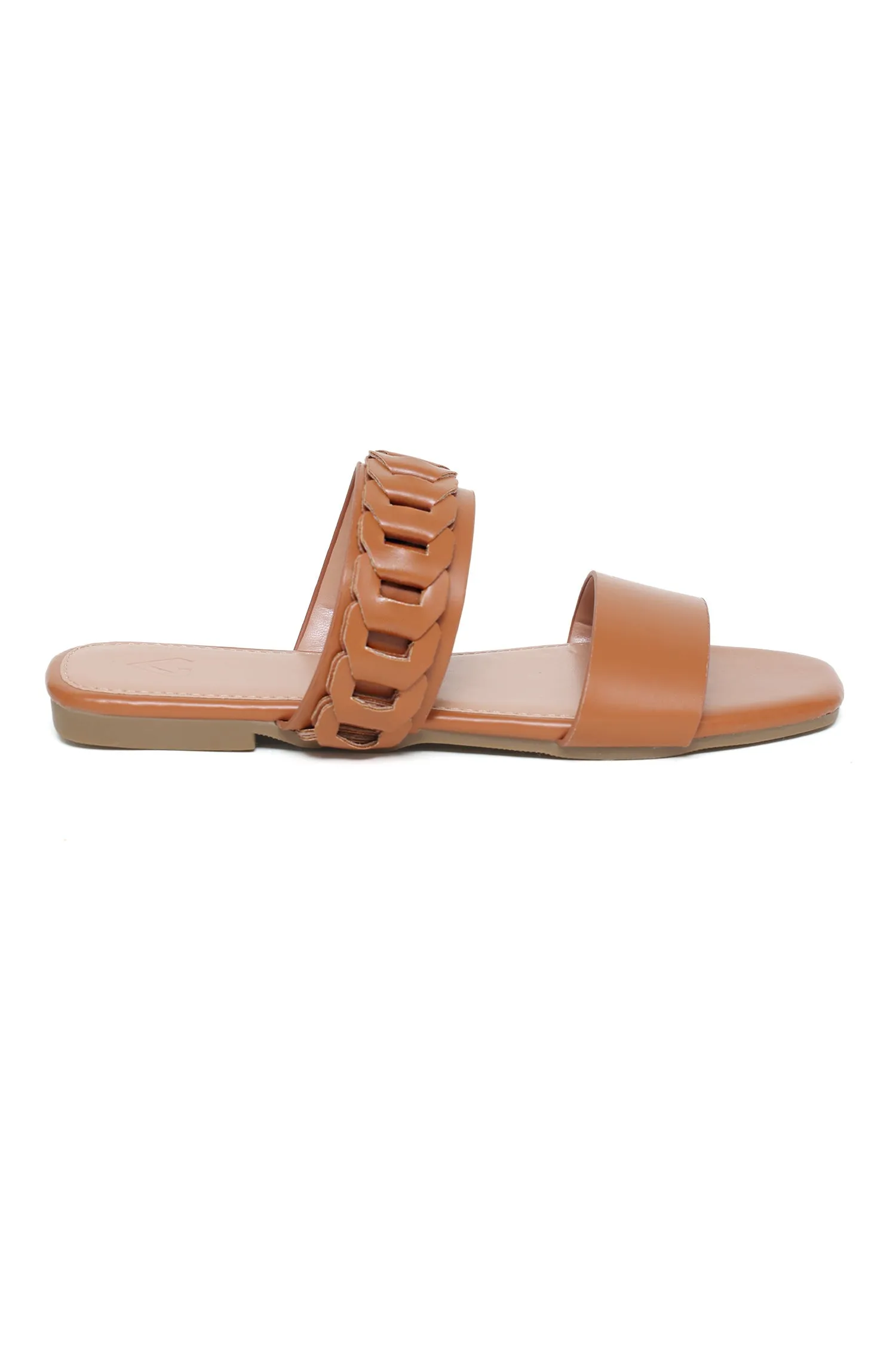 WOMEN'S BRAIDED STRAP SLIDES-CAMEL