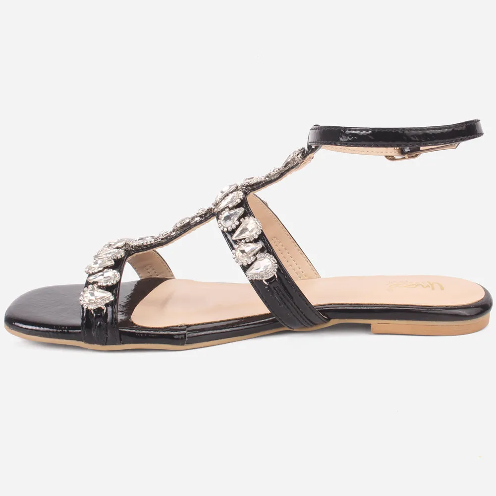 Womens "GUAZA" Embellished Ankle Strap Open Toe Sandals