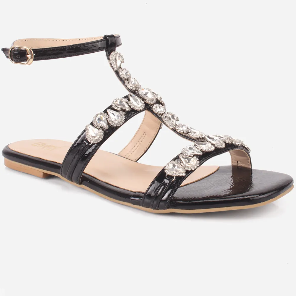 Womens "GUAZA" Embellished Ankle Strap Open Toe Sandals