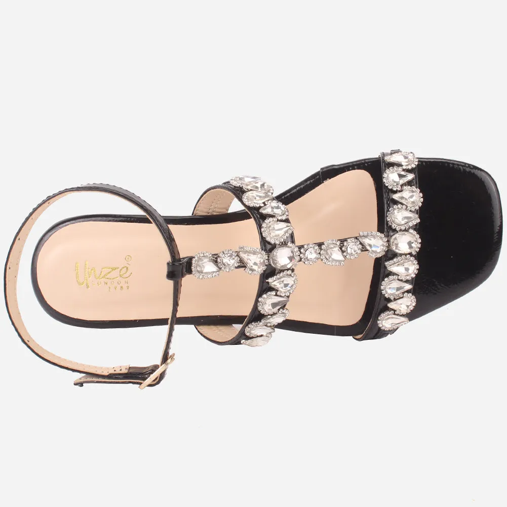 Womens "GUAZA" Embellished Ankle Strap Open Toe Sandals